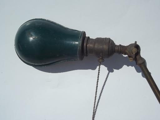 photo of antique O C White vintage brass industrial work light with helmet shade #4