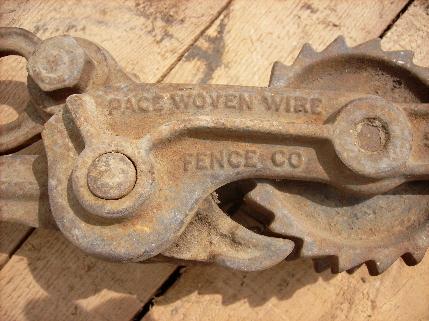 photo of antique Pace woven / barbed wire ratchet fence stretcher, w/ 1895 patent date #3