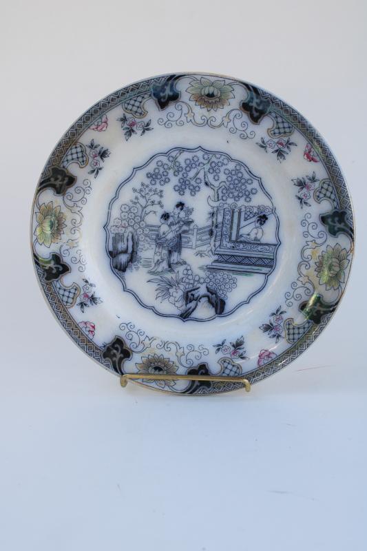 photo of antique Petrus Ragout Canton pattern Dutch pottery plate, Chinese export style oriental scene #1