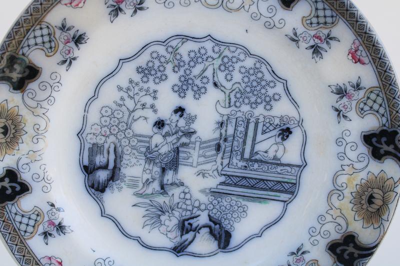 photo of antique Petrus Ragout Canton pattern Dutch pottery plate, Chinese export style oriental scene #2