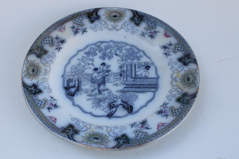 photo of antique Petrus Ragout Canton pattern Dutch pottery plate, Chinese export style oriental scene #3