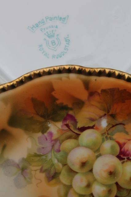 photo of antique Prussia china dessert or cheese set, hand-painted porcelain plates w/ grapes #2