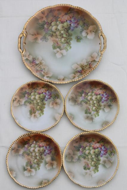 photo of antique Prussia china dessert or cheese set, hand-painted porcelain plates w/ grapes #4