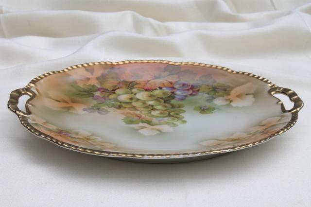 photo of antique Prussia china dessert or cheese set, hand-painted porcelain plates w/ grapes #5