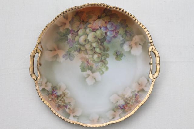 photo of antique Prussia china dessert or cheese set, hand-painted porcelain plates w/ grapes #6