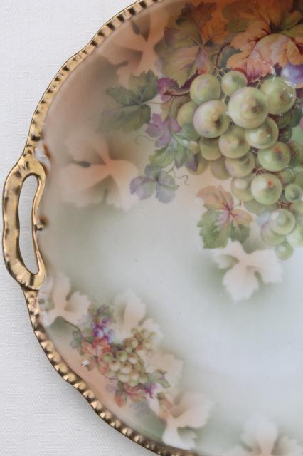 photo of antique Prussia china dessert or cheese set, hand-painted porcelain plates w/ grapes #7