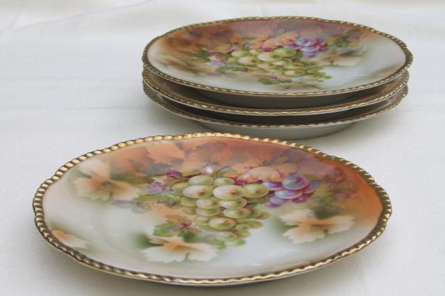 photo of antique Prussia china dessert or cheese set, hand-painted porcelain plates w/ grapes #9