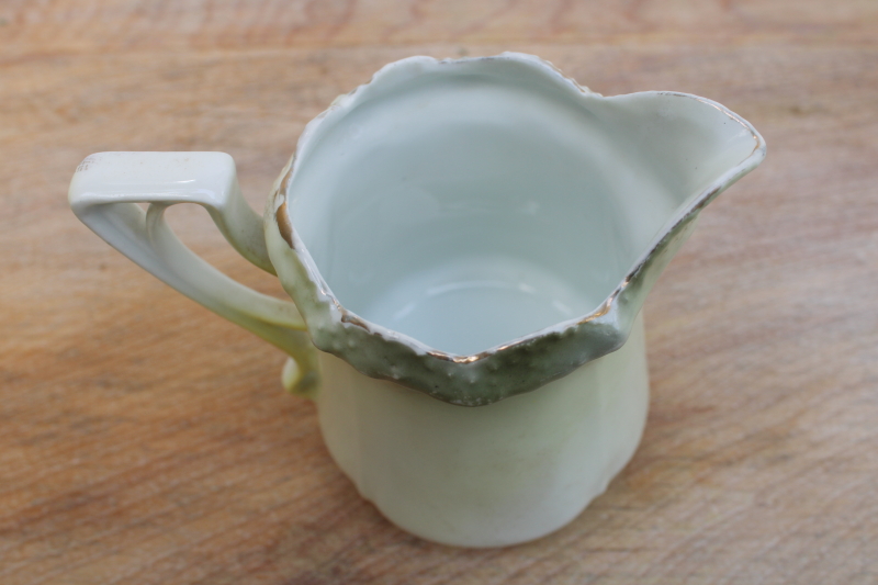 photo of antique RS Germany china cream pitcher w/ white lily flower floral on soft green #3