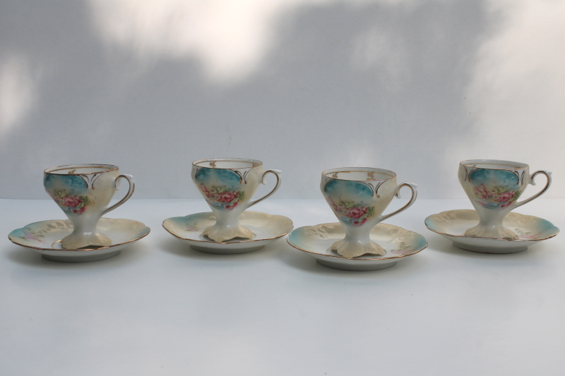 photo of antique RS Prussia hand painted porcelain coffee or chocolate set, tall pot w/ demitasse cups & saucers #10