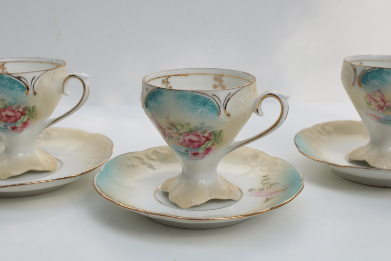 photo of antique RS Prussia hand painted porcelain coffee or chocolate set, tall pot w/ demitasse cups & saucers #11