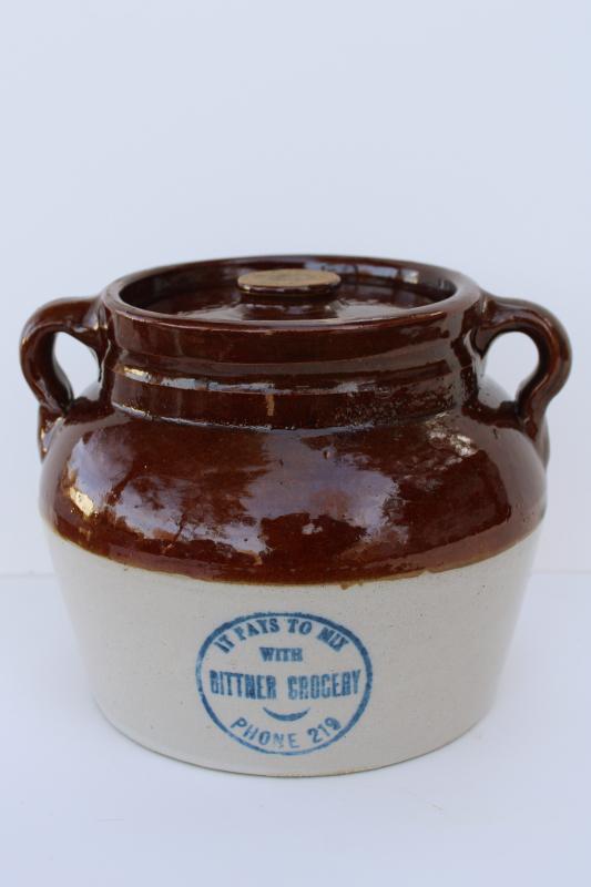 photo of antique Red Wing stoneware crock jar Bittner Grocery advertising (Watertown Wisconsin) #1