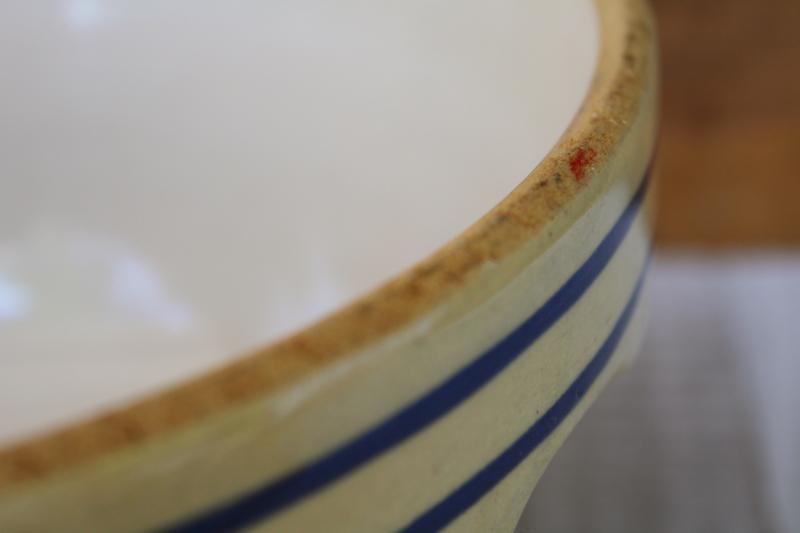 photo of antique Red Wing stoneware crown bowl, salt glazed pottery double blue band #7