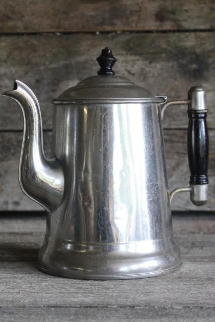 photo of antique Rochester tinned steel coffee pot w/ wood handle, turn of the century vintage #1