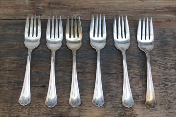 catalog photo of antique Rogers silver plate flatware with 1912 patent date, Puritan pattern fancy salad forks set of 6 