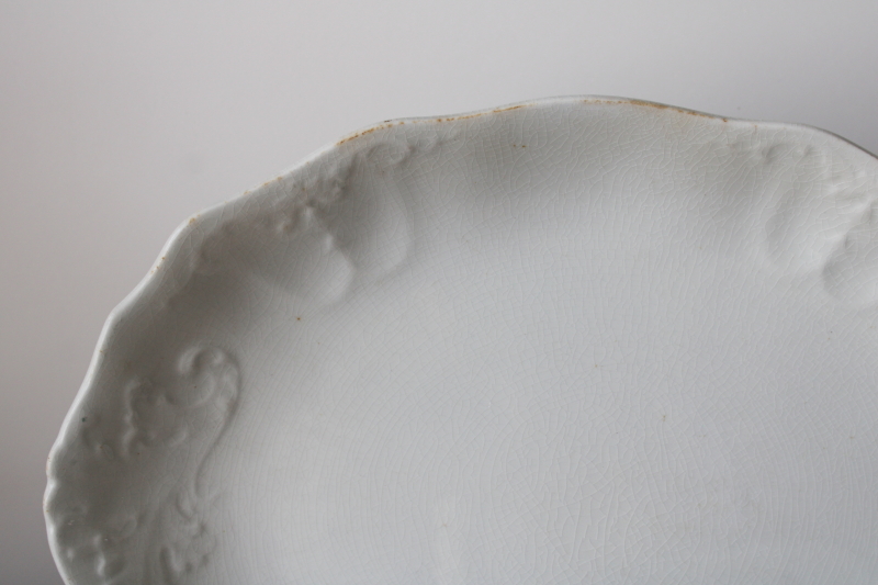 photo of antique Royal Ironstone China platter, Johnson Bros Tracery pattern w/ embossed acanthus leaf border  #2