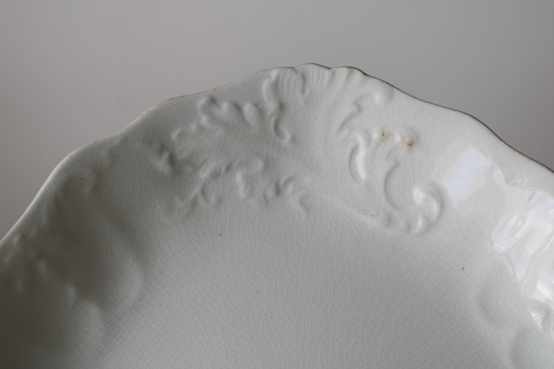photo of antique Royal Ironstone China platter, Johnson Bros Tracery pattern w/ embossed acanthus leaf border  #3