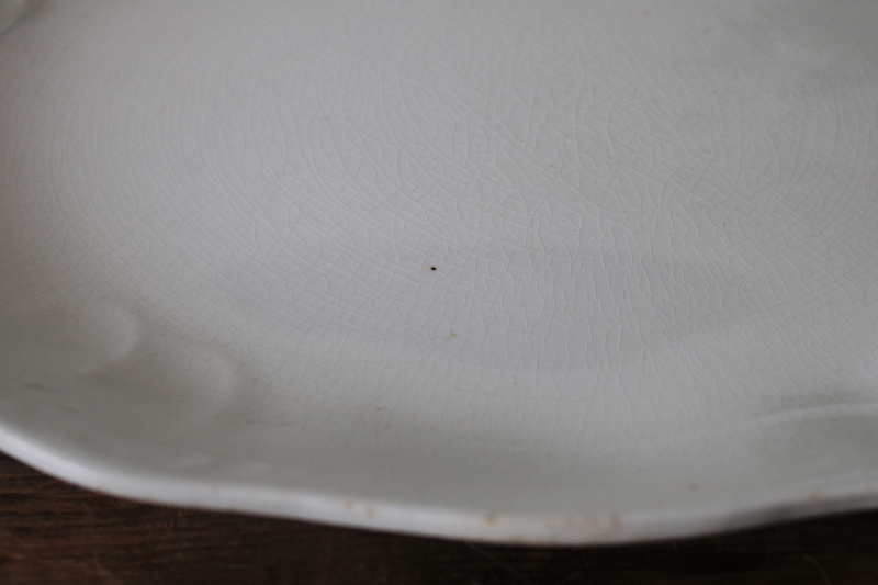 photo of antique Royal Ironstone China platter, Johnson Bros Tracery pattern w/ embossed acanthus leaf border  #4