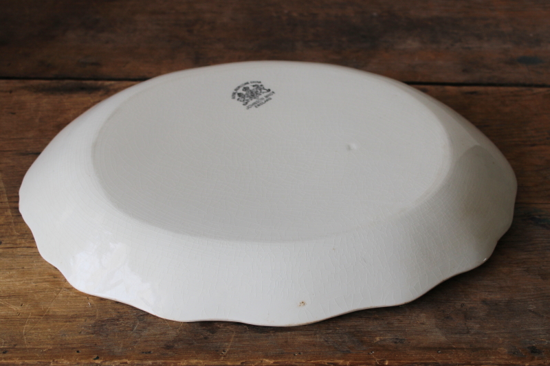 photo of antique Royal Ironstone China platter, Johnson Bros Tracery pattern w/ embossed acanthus leaf border  #5