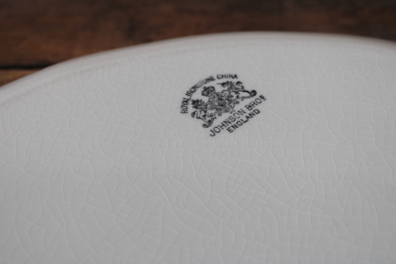 photo of antique Royal Ironstone China platter, Johnson Bros Tracery pattern w/ embossed acanthus leaf border  #6