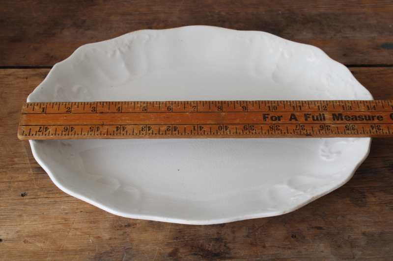 photo of antique Royal Ironstone China platter, Johnson Bros Tracery pattern w/ embossed acanthus leaf border  #8