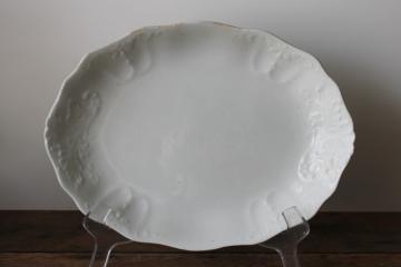 catalog photo of antique Royal Ironstone China platter, Johnson Bros Tracery pattern w/ embossed acanthus leaf border 