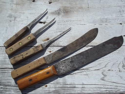 photo of antique Russell Green River butcher knives, carbon steel blades for rendzevous #1