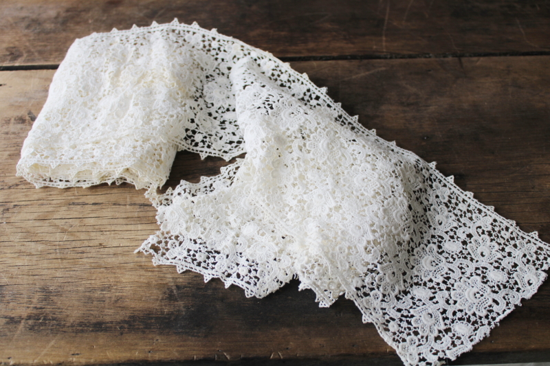 photo of antique Schiffli lace, wide embroidered lace insertion panels from old wedding gown #6