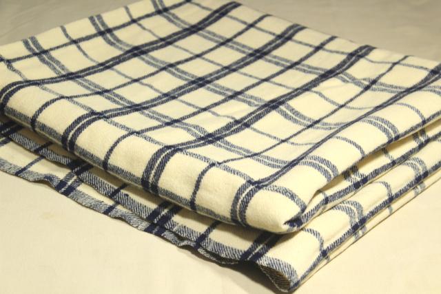 photo of antique Shaker blanket, handwoven homespun  wool blue & white check w/ red monogram embroidery #5