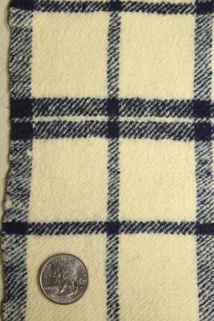 photo of antique Shaker blanket, handwoven homespun  wool blue & white check w/ red monogram embroidery #10