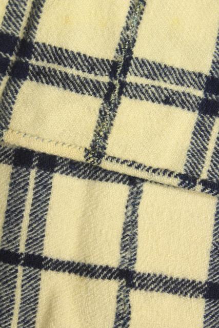photo of antique Shaker blanket, handwoven homespun  wool blue & white check w/ red monogram embroidery #11
