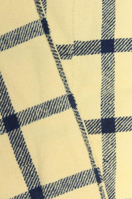 photo of antique Shaker blanket, handwoven homespun wool blue & white check w/ red monogram embroidery #2