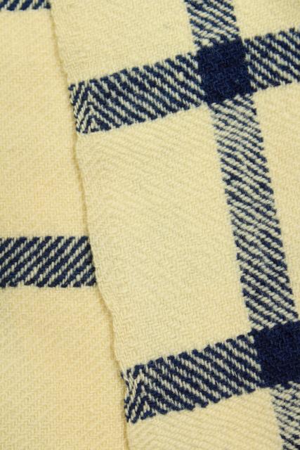 photo of antique Shaker blanket, handwoven homespun wool blue & white check w/ red monogram embroidery #3