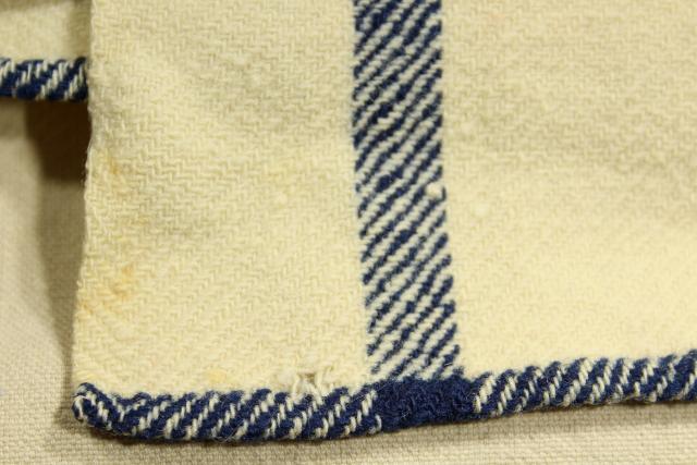 photo of antique Shaker blanket, handwoven homespun wool blue & white check w/ red monogram embroidery #5