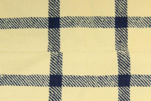 photo of antique Shaker blanket, handwoven homespun wool blue & white check w/ red monogram embroidery #14
