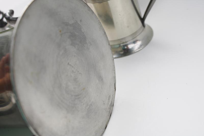 photo of antique Sheffield plate pewter tea set, silver plate polished to base metal #2