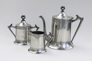 catalog photo of antique Sheffield plate pewter tea set, silver plate polished to base metal