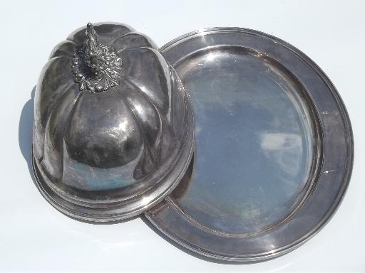 photo of antique Sheffield silver plate, meat platter tray & large dome cover #7