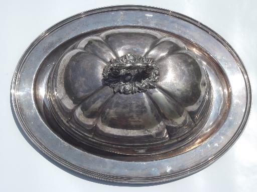 photo of antique Sheffield silver plate, meat platter tray & large dome cover #8