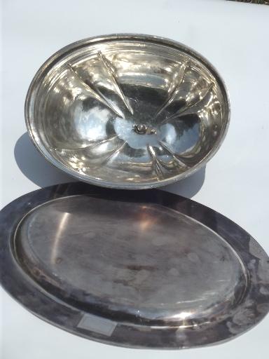 photo of antique Sheffield silver plate, meat platter tray & large dome cover #9