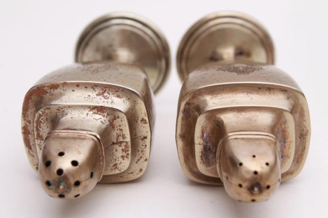 photo of antique Sheffield silver plate salt & pepper shakers, art nouveau hammered finish silver over copper #8