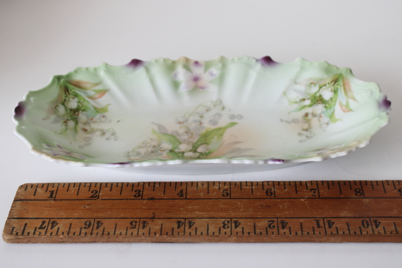 photo of antique Silesien china celery dish, long ornate tray w/ lily of the valley flowers  #4