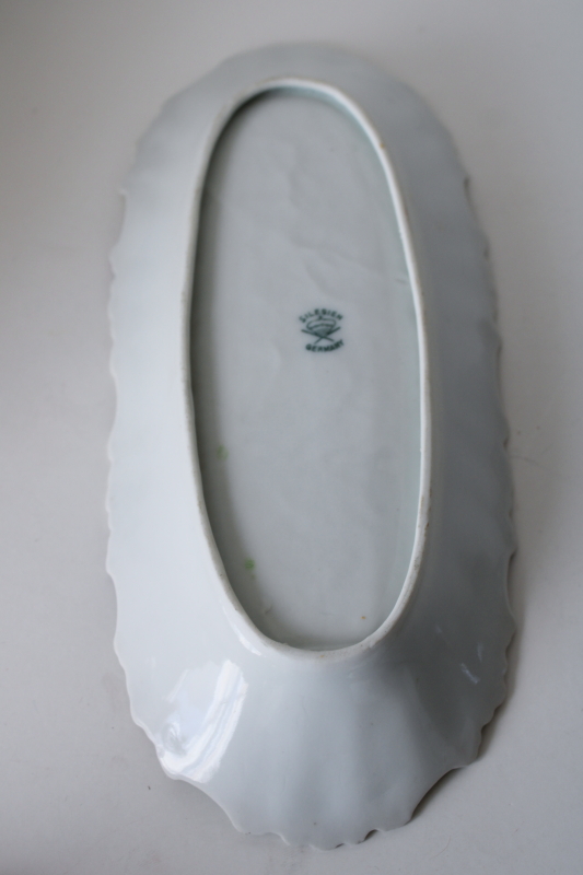 photo of antique Silesien china celery dish, long ornate tray w/ lily of the valley flowers  #5