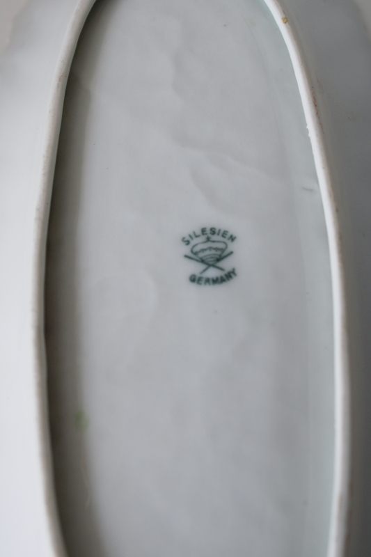 photo of antique Silesien china celery dish, long ornate tray w/ lily of the valley flowers  #6