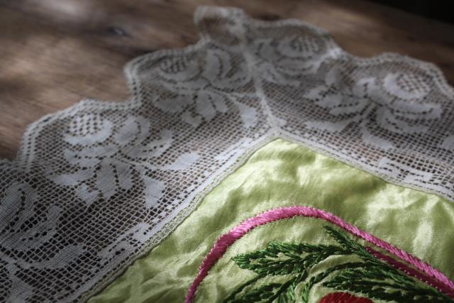 photo of antique Souvenir of France French lace hand embroidered cushion cover WWI vintage #4