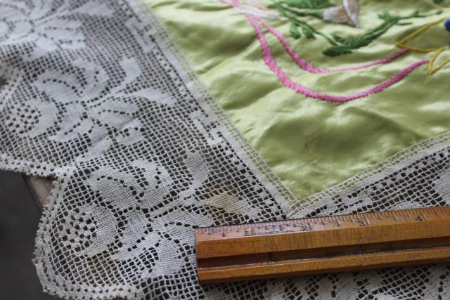 photo of antique Souvenir of France French lace hand embroidered cushion cover WWI vintage #5