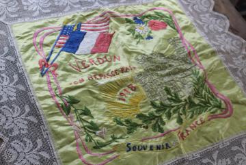 catalog photo of antique Souvenir of France French lace hand embroidered cushion cover WWI vintage