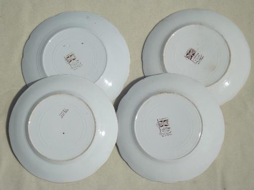 photo of antique Staffordshire china, brown ivy floral transferware plates & bowls #6