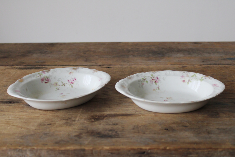 photo of antique Staffordshire china soap dish set, shabby worn dishes w/ pink roses floral  #1
