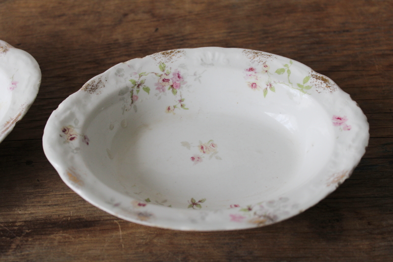 photo of antique Staffordshire china soap dish set, shabby worn dishes w/ pink roses floral  #2