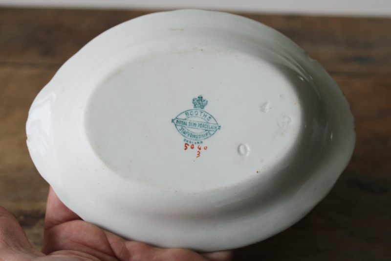 photo of antique Staffordshire china soap dish set, shabby worn dishes w/ pink roses floral  #4
